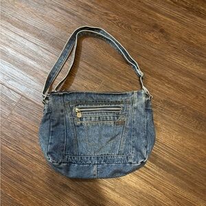 Denim Shoulder Bag with Front Pocket